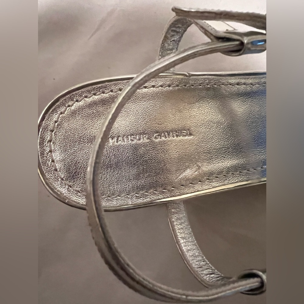 Mansur Gavriel Silver Leather Ankle Strap Heel Sandals Metallic size 9.5 - Picture 11 of 14